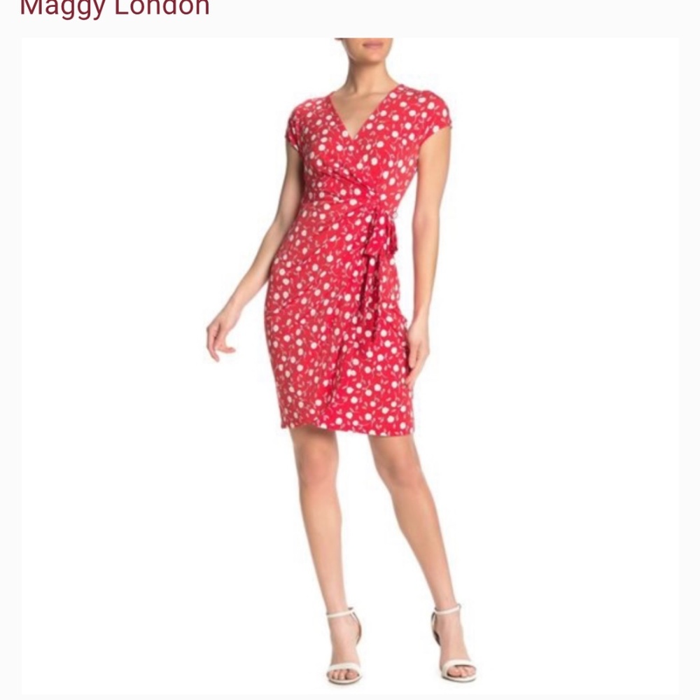 Maggie London - Red and White Wrap Dress